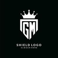 Letter GM logo monogram emblem style with crown shape design template vector