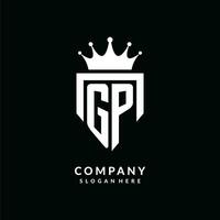 Letter GP logo monogram emblem style with crown shape design template vector