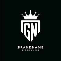 Letter GN logo monogram emblem style with crown shape design template vector