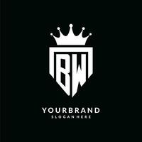 Letter BW logo monogram emblem style with crown shape design template vector