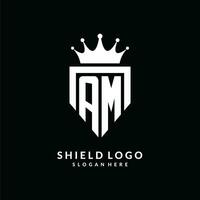 Letter AM logo monogram emblem style with crown shape design template vector