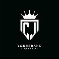 Letter CJ logo monogram emblem style with crown shape design template vector