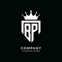 Letter BP logo monogram emblem style with crown shape design template vector