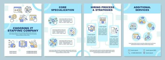 Choosing IT staffing company brochure template. Leaflet design with linear icons. Editable 4 vector layouts for presentation, annual reports