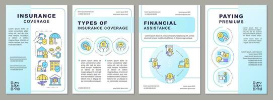 Insurance coverage services blue brochure template. Finance safety. Leaflet design with linear icons. Editable 4 vector layouts for presentation, annual reports