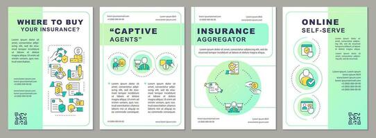 Choosing insurance provider type green brochure template. Leaflet design with linear icons. Editable 4 vector layouts for presentation, annual reports