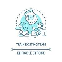 Train existing team turquoise concept icon. Employees education. IT staffing tip abstract idea thin line illustration. Isolated outline drawing. Editable stroke vector