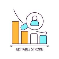 Customers amount decrease RGB color icon. Business failure. Income falling. Financial problem. Isolated vector illustration. Simple filled line drawing. Editable stroke