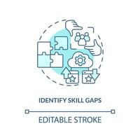 Identify skill gaps turquoise concept icon. Knowledge and experience. IT staffing tip abstract idea thin line illustration. Isolated outline drawing. Editable stroke vector