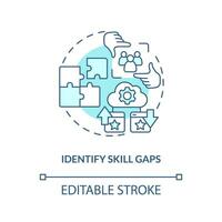 Identify skill gaps turquoise concept icon. Knowledge and experience. IT staffing tip abstract idea thin line illustration. Isolated outline drawing. Editable stroke vector