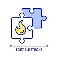Problem solving RGB color icon. Puzzle pieces. Creative solution. Gap analysis. Complex problem. Competitive business. Isolated vector illustration. Simple filled line drawing. Editable stroke