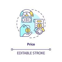 Insurance price concept icon. Coverage services costs. Financial bargain. Good deal abstract idea thin line illustration. Isolated outline drawing. Editable stroke vector