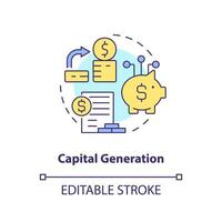 Capital generation concept icon. Engage finance. Involve funds. Insurance investment abstract idea thin line illustration. Isolated outline drawing. Editable stroke vector