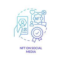 NFT on social media blue gradient concept icon. Digital artefacts usage. Promising virtual trend abstract idea thin line illustration. Isolated outline drawing vector