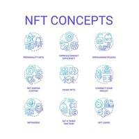 NFT blue gradient concept icons set. Blockchain technology. Making money in cyberspace idea thin line color illustrations. Isolated symbols vector