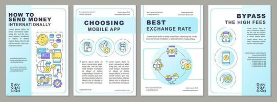 International bank transfer tips brochure template. Online payments. Leaflet design with linear icons. Editable 4 vector layouts for presentation, annual reports