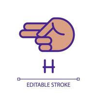 Signing letter H in ASL pixel perfect RGB color icon. Communication system for people with deafness. Isolated vector illustration. Simple filled line drawing. Editable stroke