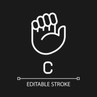 Sign for letter C in ASL pixel perfect white linear icon for dark theme. Nonverbal communication. Thin line illustration. Isolated symbol for night mode. Editable stroke vector