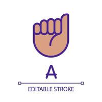 Letter A in American sign language pixel perfect RGB color icon. Nonverbal communication system. Isolated vector illustration. Simple filled line drawing. Editable stroke