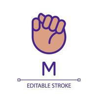 Letter M in American sign language pixel perfect RGB color icon. Nonverbal communication system. Isolated vector illustration. Simple filled line drawing. Editable stroke