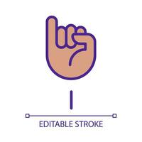 Letter I in American sign language pixel perfect RGB color icon. System of nonverbal communication. Isolated vector illustration. Simple filled line drawing. Editable stroke