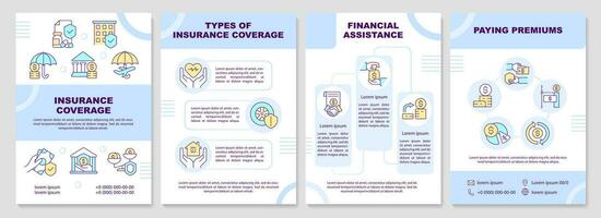 Financial coverage blue brochure template. Protection policy. Leaflet design with linear icons. Editable 4 vector layouts for presentation, annual reports