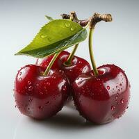 Red cherries on a white background photo