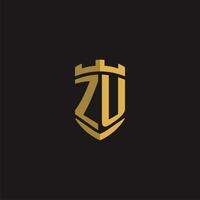 Initials ZU logo monogram with shield style design vector