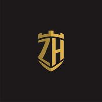 Initials ZH logo monogram with shield style design vector