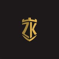 Initials ZK logo monogram with shield style design vector