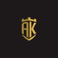 Initials AK logo monogram with shield style design vector