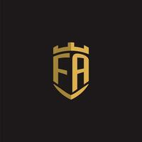 Initials FA logo monogram with shield style design vector