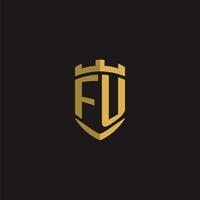 Initials FU logo monogram with shield style design vector