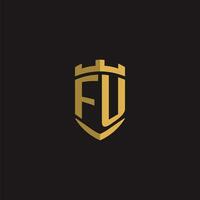 Initials FU logo monogram with shield style design vector