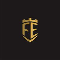 Initials FE logo monogram with shield style design vector