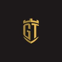 Initials GT logo monogram with shield style design vector
