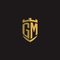 iniciales gm logo monograma con proteger estilo diseño vector