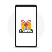 Discount Coupon Icon and prizes box on smartphone. vector