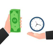 Time is money. Investments earnings and financial savings. Exchanging time with money. vector