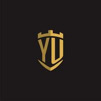 Initials YU logo monogram with shield style design vector