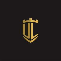 Initials UL logo monogram with shield style design vector