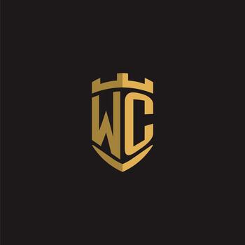 Initials WC logo monogram with shield style design vector