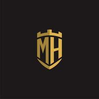 iniciales mh logo monograma con proteger estilo diseño vector