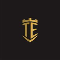 Initials TE logo monogram with shield style design vector