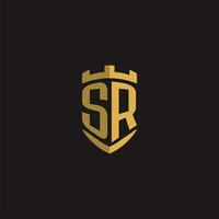 Initials SR logo monogram with shield style design vector