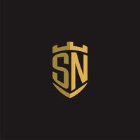 Initials SN logo monogram with shield style design vector