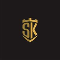 Initials SK logo monogram with shield style design vector