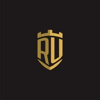 Initials RU logo monogram with shield style design vector