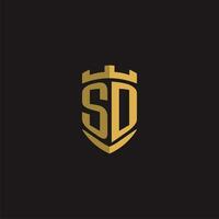 Initials SD logo monogram with shield style design vector
