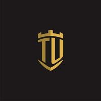 Initials TU logo monogram with shield style design vector